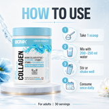 BIONIK NUTRITION Natural Marine Collagen supplement with hyaluronic acid and glutathione, 250g jar with orange label.