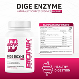 BIONIK NUTRITION Dige Enzyme Tablets, digestive supplement bottle with 60 tablets, showing the product label and packaging.