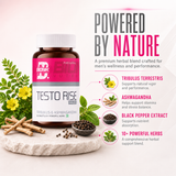 BIONIK NUTRITION Testorise herbal supplement tablets, 90-count, showing the bottle and tablets inside.