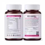 BIONIK NUTRITION WE-GAIN+ Mass Gainer Tablets in a bottle with 90 tablets, designed to support muscle gain and nutrition.