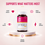 BIONIK NUTRITION Omega 3 Softgels bottle with 60 softgel capsules, close-up of the softgel capsules and label.