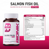 BIONIK NUTRITION Salmon Fish Oil Softgels, Omega 3 supplement with EPA and DHA, 60 softgels in bottle.
