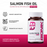 BIONIK NUTRITION Salmon Fish Oil Softgels Omega 3 with EPA and DHA, 60 softgels in a bottle.