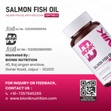 BIONIK NUTRITION Salmon Fish Oil Softgels with EPA and DHA, Omega 3 supplement, 60 softgels in bottle.