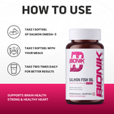 BIONIK NUTRITION Salmon Fish Oil Softgels with EPA and DHA, omega-3 supplement in a bottle of 60 softgels.