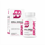 BIONIK NUTRITION Krill Omega Softgels bottle with 60 softgels, containing EPA, DHA, and astaxanthin for omega-3 health.