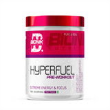 BIONIK NUTRITION Hyperfuel Pre-Workout supplement container with label, showing 180g capacity and vibrant branding design.