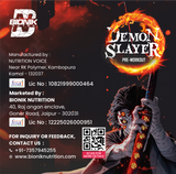 BIONIK NUTRITION Demon Slayer Pre-Workout supplement 180g jar with label showing flavor and branding for energy boost.