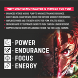 BIONIK NUTRITION Demon Slayer Pre-Workout supplement 180g container with label showing energy and fitness benefits.