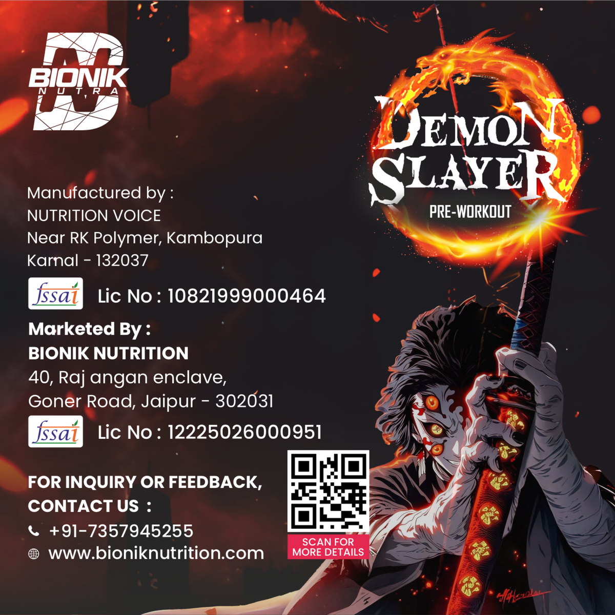 BIONIK NUTRITION Demon Slayer Pre-Workout supplement 180g jar with label, ready for fitness and workout energy enhancement