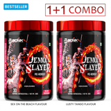 BIONIK NUTRITION Demon Slayer Pre-Workout supplement container with label, 180g, featuring vibrant design and product branding.