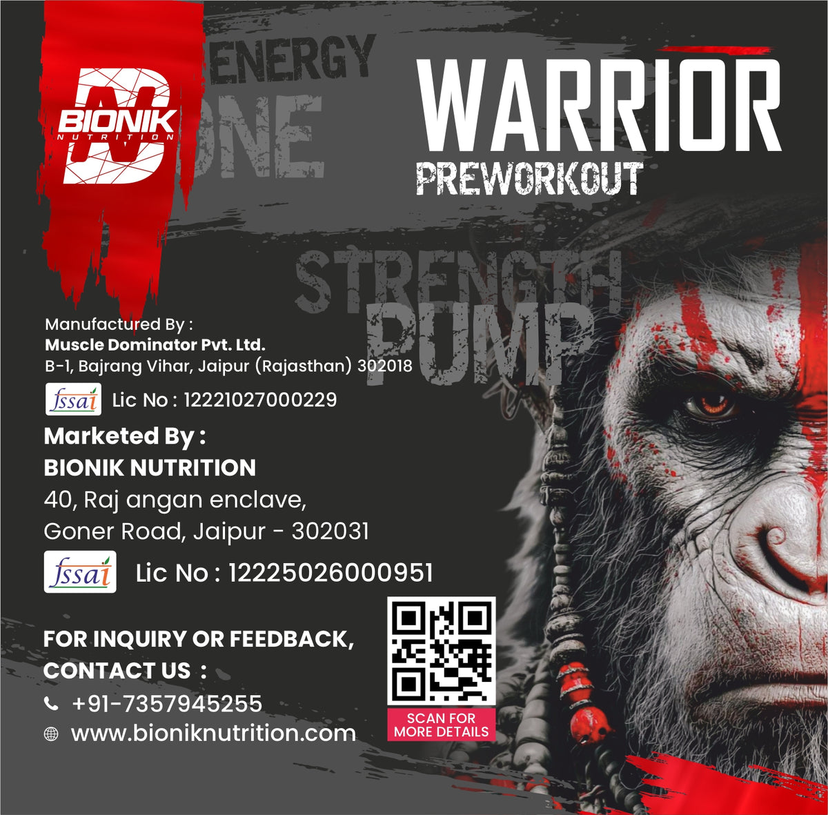 BIONIK NUTRITION Warrior Zone Pre-Workout supplement in 300g container, showing the product label and packaging.