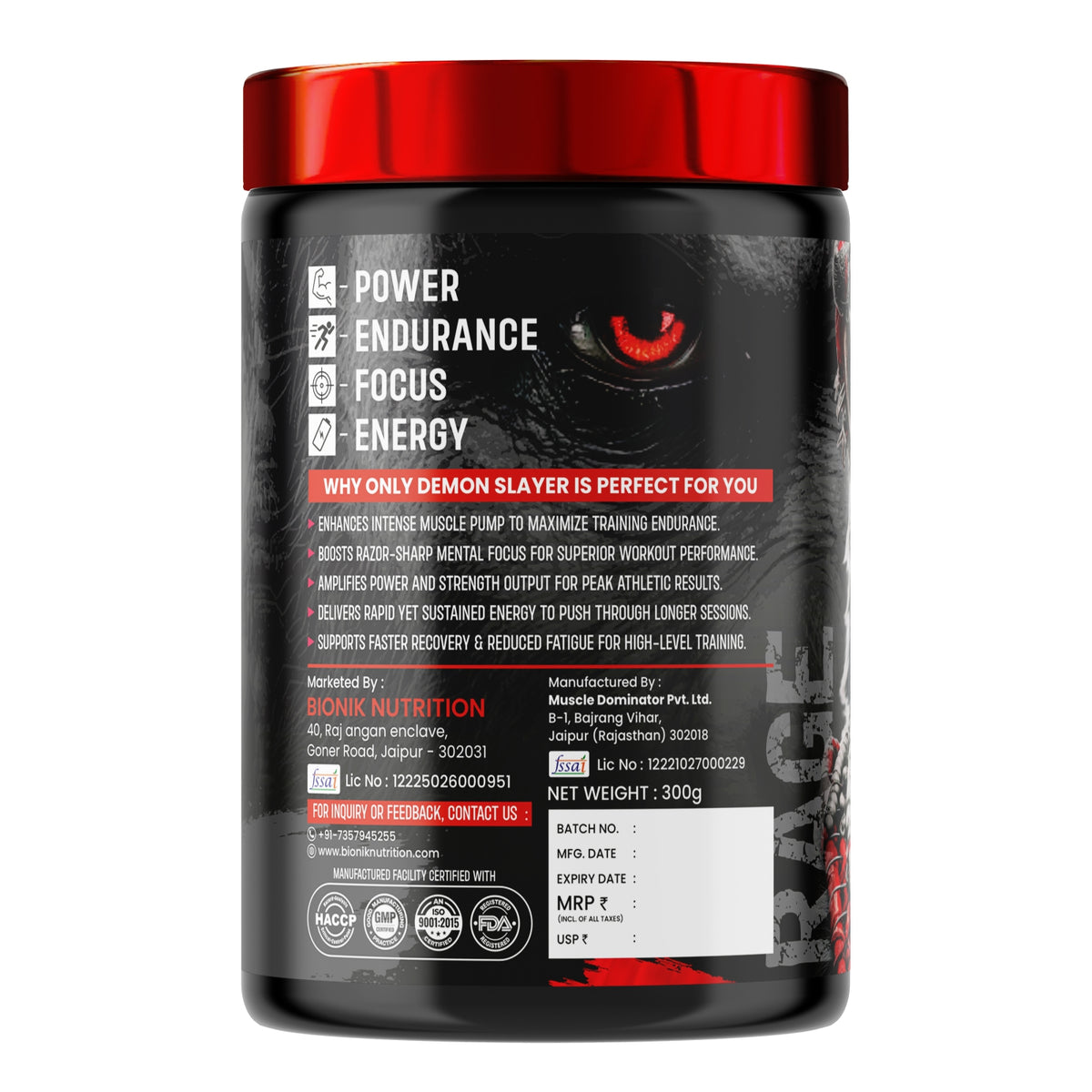 BIONIK NUTRITION Warrior Zone Pre-Workout supplement in 300g container with vibrant label design