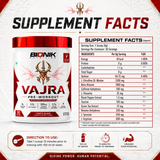 BIONIK NUTRITION Vajra Pre-Workout supplement container with label, showcasing the pre-workout powder for enhanced exercise performance