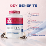 BIONIK NUTRITION Bio Whey Protein powder in 1kg container with BCAAs and creatine, ideal for muscle recovery and fitness.
