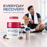 BIONIK NUTRITION Bio Whey Protein powder container, 1kg, with BCAAs and creatine, for muscle recovery and fitness support.