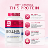 BIONIK NUTRITION Bio Whey Protein powder container, whey protein supplement with BCAAs and creatine, 1 kg jar.