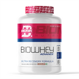 BIONIK NUTRITION Bio Whey Protein powder container with label showing whey protein supplement with BCAAs and creatine.