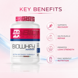 BIONIK NUTRITION Bio Whey Protein powder container showing 1 kg label, with BCAAs and creatine for muscle recovery.