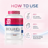 BIONIK NUTRITION Bio Whey Protein powder container with BCAAs and creatine for muscle support, 1kg protein supplement.