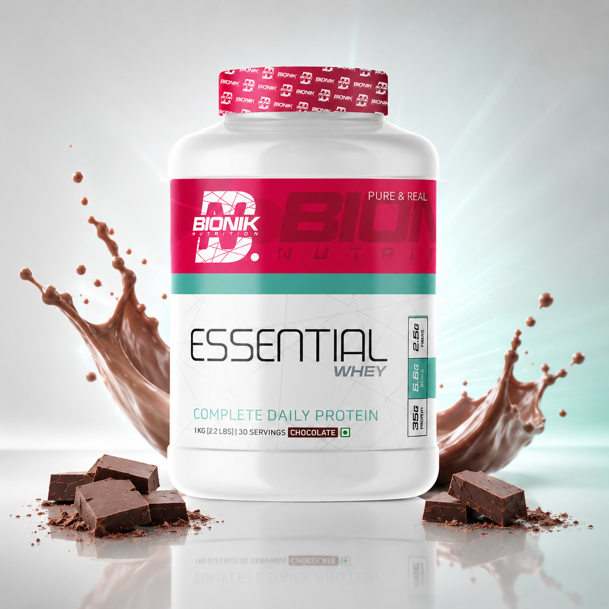 BIONIK NUTRITION Essential Whey Protein powder with fibre and glutamine in 1kg or 2kg pack, natural protein supplement for fitness.
