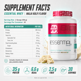 BIONIK NUTRITION Essential Whey Protein powder with fibre and glutamine, 1 kg or 2 kg, in a white container with label.