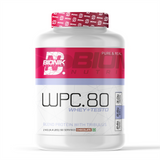 BIONIK NUTRITION WPC 80 whey protein concentrate supplement jar with label featuring ashwagandha and tribulus ingredients.