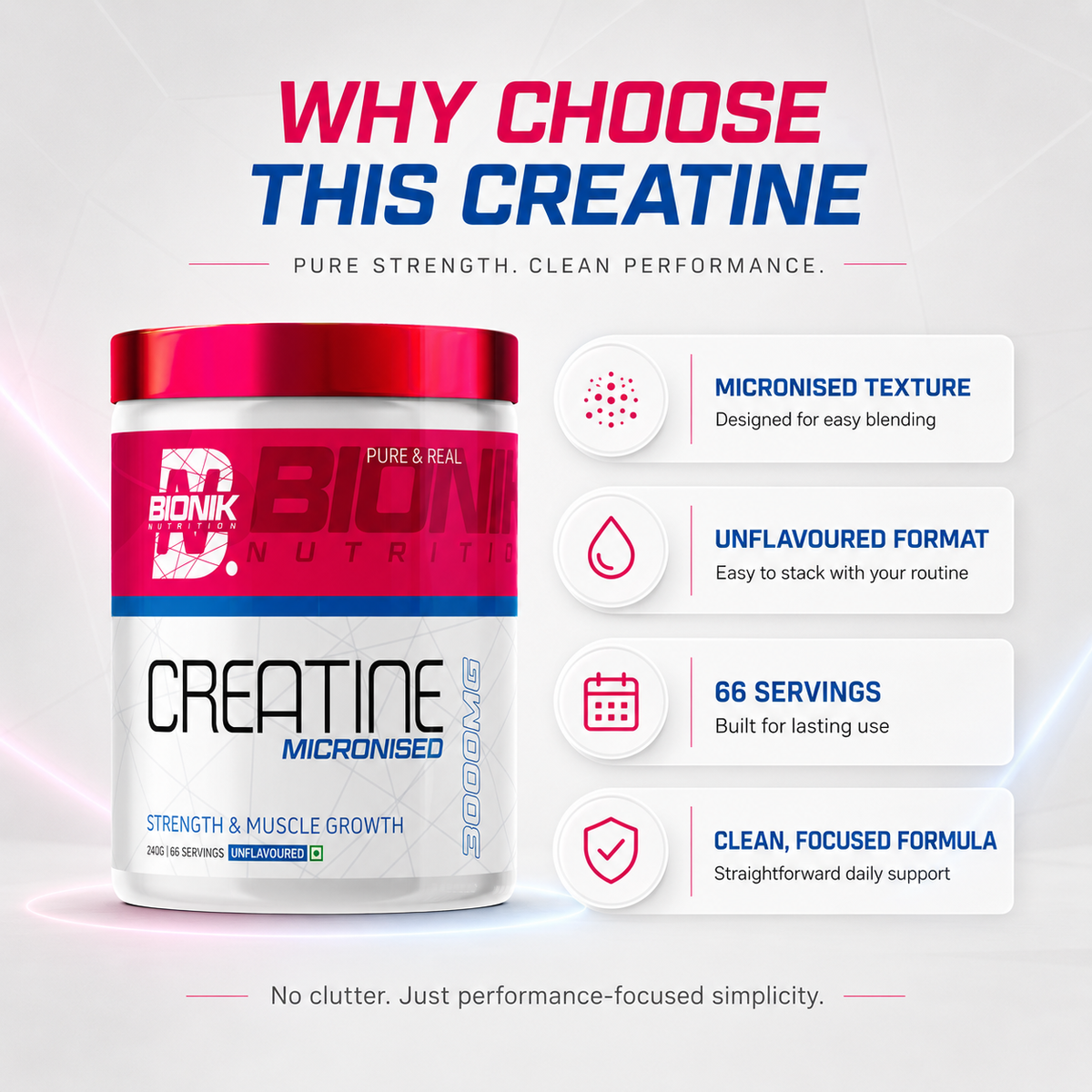 BIONIK NUTRITION Creatine Monohydrate in a 240g container, sports nutrition supplement for muscle performance