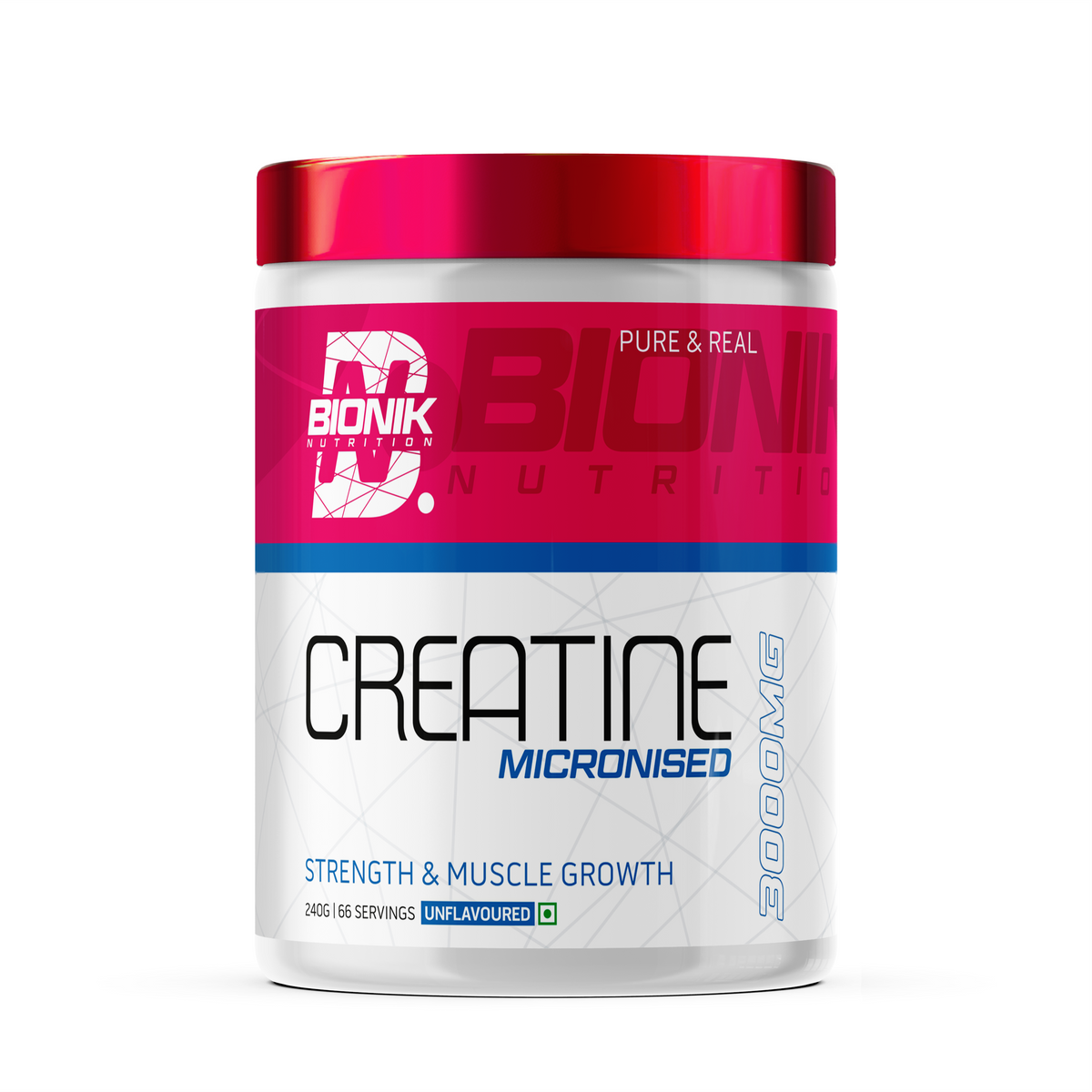BIONIK NUTRITION Creatine Monohydrate 240g sports nutrition supplement jar with label and scoop