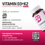 BIONIK NUTRITION Vitamin D3 + K2 Tablets bottle, 120 vegan tablets, supplement for bone and immune health, natural vitamins and minerals
