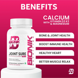 BIONIK NUTRITION Joint Sure Tablets with calcium, D3, K2, and probiotics in a bottle of 60 vitamins and minerals for joint health.
