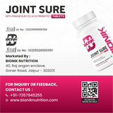 BIONIK NUTRITION Joint Sure Tablets showing the bottle with 60 calcium, D3, K2, and probiotic tablets for joint support.