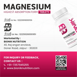 BIONIK NUTRITION Magnesium Glycinate Tablets 2000 mg bottle with 60 vitamins and minerals supplement tablets.