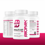 BIONIK NUTRITION Multi-Vit Multivitamin bottle with 60 tablets, showing colorful tablets and supplement packaging.