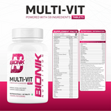 BIONIK NUTRITION Multi-Vit Multivitamin bottle with 60 tablets, showing colorful tablet packaging and label details.