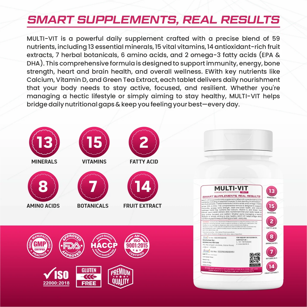 BIONIK NUTRITION Multi-Vit Multivitamin bottle with 60 tablets, featuring 59 nutrients for overall health support.