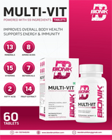 BIONIK NUTRITION Multi-Vit Multivitamin bottle with 60 tablets, featuring 59 nutrients for daily health support.