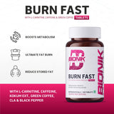 BIONIK NUTRITION Burn Fast Fat Burner Tablets, 120 count, weight management supplement, with supplement bottle and label visible.