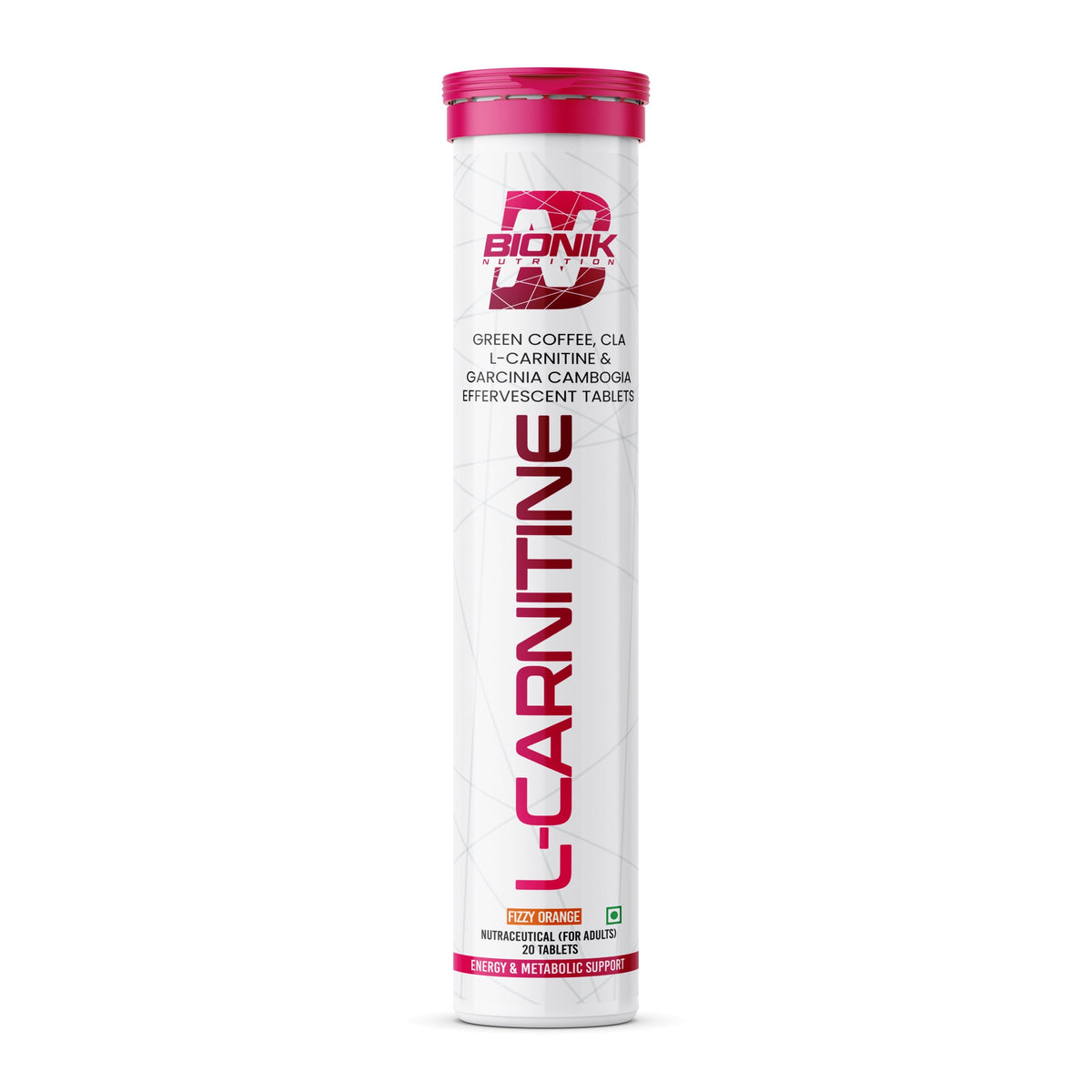 BIONIK NUTRITION L-Carnitine Tablets for weight management, 60-count bottle with tablets visible in the image.