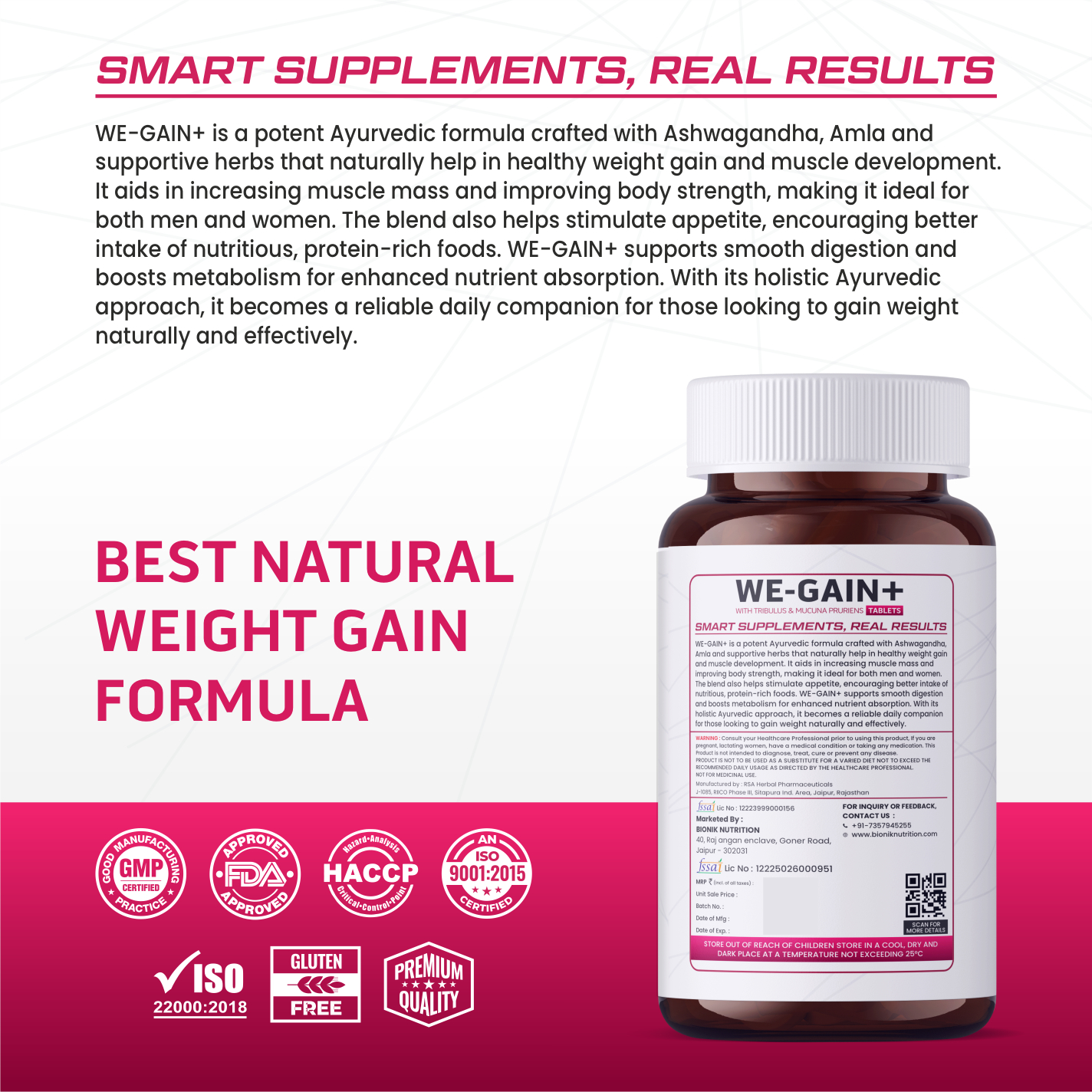 BIONIK NUTRITION WE-GAIN+ Tablets back label 2