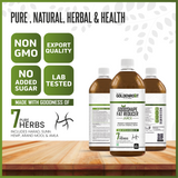 Goldenroot GoodShape herbal juice bottle showing 500 ml label, Ayurvedic weight management with Harad and Amla in a clear glass.