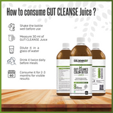 Goldenroot Bionik GoldenRoot Gut Cleanse Herbal Juice in a 500 ml bottle with lemon grass and Triphala for digestive wellness.