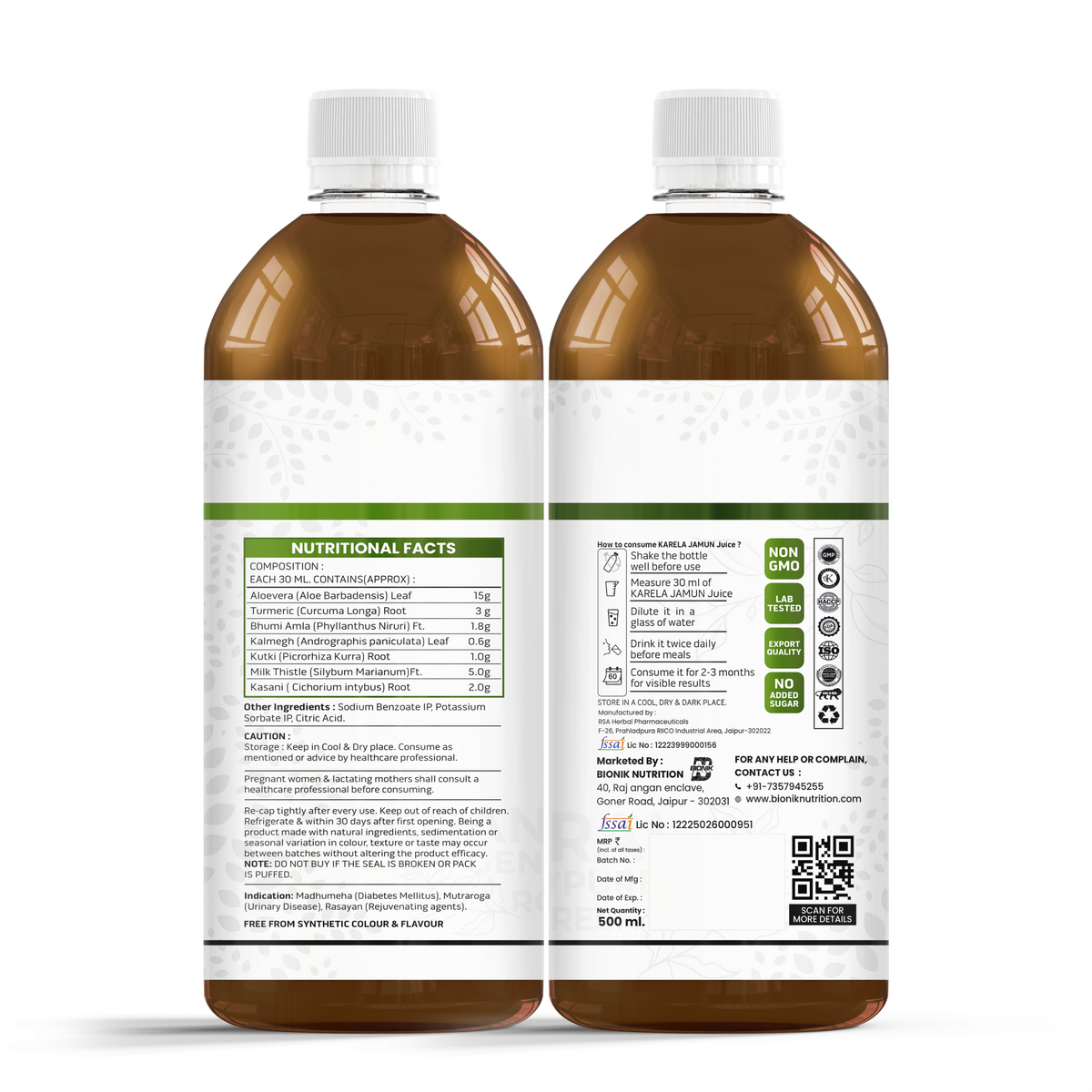 Goldenroot Bionik Liver Care Herbal Juice in a 500ml bottle, featuring milk thistle and turmeric for Ayurvedic liver wellness.