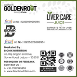 Goldenroot Bionik Liver Care Herbal Juice in 500 ml bottle, featuring Ayurvedic ingredients like milk thistle and turmeric.