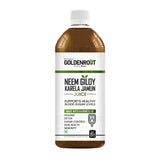 Goldenroot Herbal Juice bottle featuring Neem, Giloy, Karela, and Jamun, promoting Ayurvedic detox and wellness in a 500 ml container.