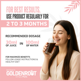 Goldenroot She Care Herbal Juice for Women in 500ml bottle, featuring Ayurvedic herbs like Shatavari and Ashoka for hormonal wellness.