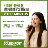 Goldenroot DiaFree herbal juice bottle with neem, karela, and jamun for Ayurvedic wellness in 500ml bottle.