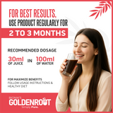 Goldenroot Heart Care Herbal Juice bottle, 500 ml, with golden-colored liquid and herbal ingredients in a clear bottle.