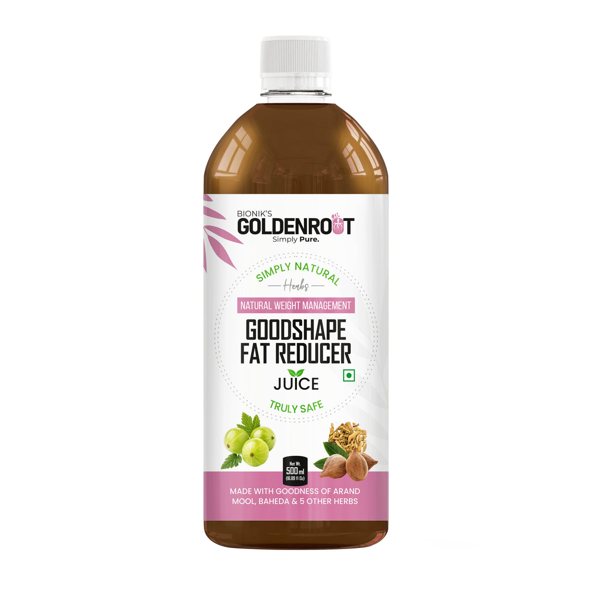 Goldenroot GoodShape Organic Fruit Juice by Bionik, 500 ml bottle, natural fat reducer and weight wellness supplement.