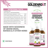 Goldenroot GoodShape Fat Reducer Juice in a 500ml organic fruit juice bottle, promoting weight wellness and healthy living.